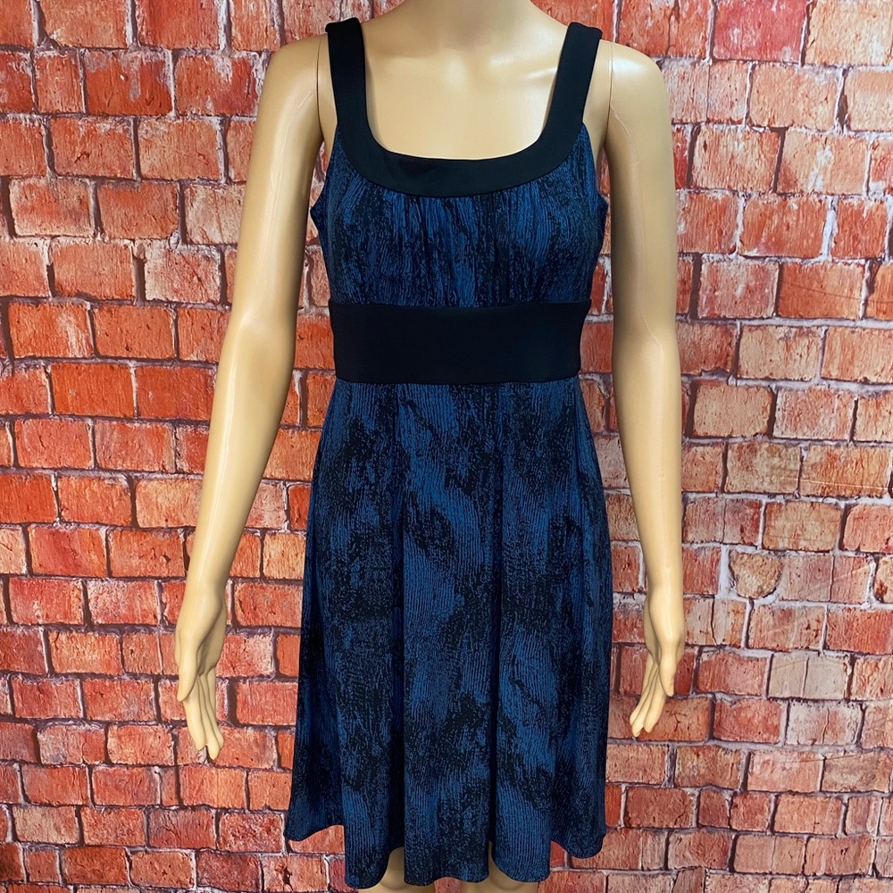 Donna Ricco Black and Teal Print Sleeveless‎ Dress